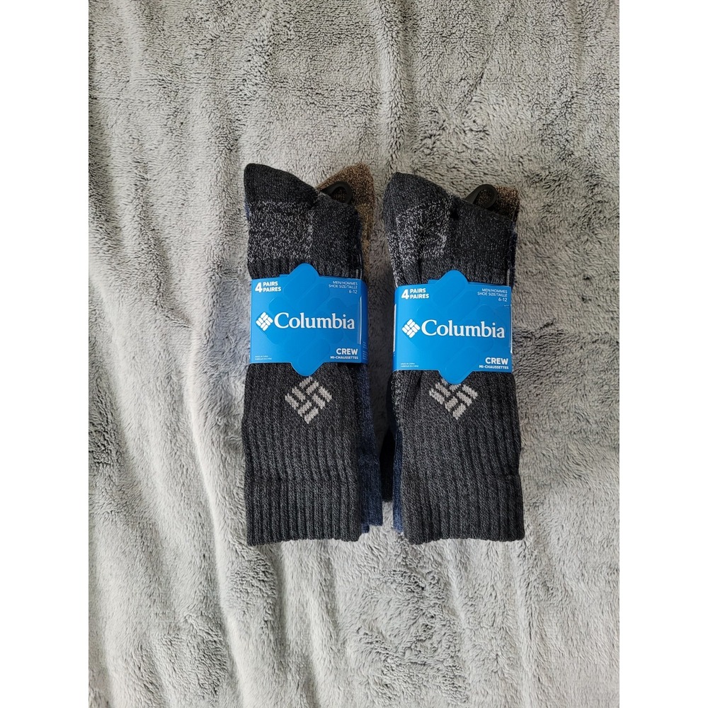 2 4-Packs (8 Pairs) Columbia Mens Shoe Size 6-12 Crew Socks Moisture Wicking